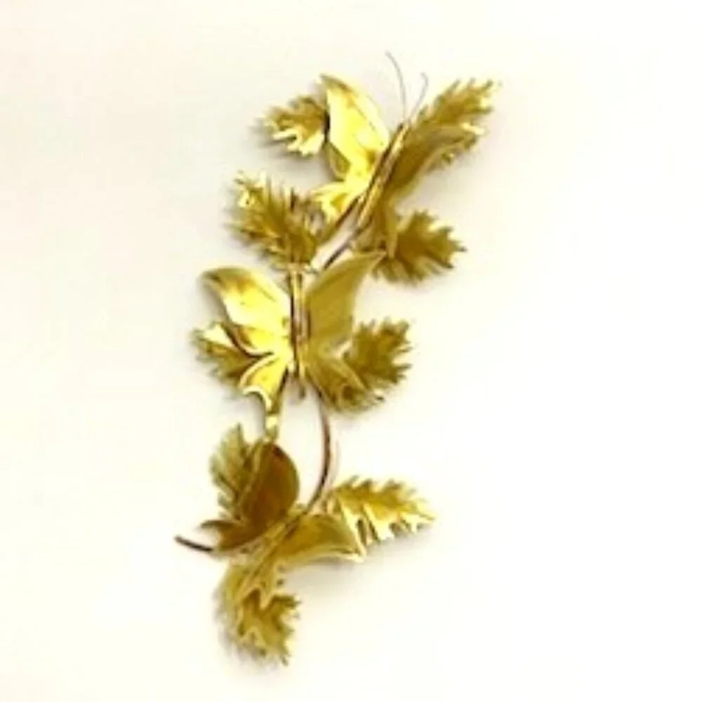 Mixed Metal Butterflies & Leaves Wall Decor‎ Handmade Signed Brass Copper 26